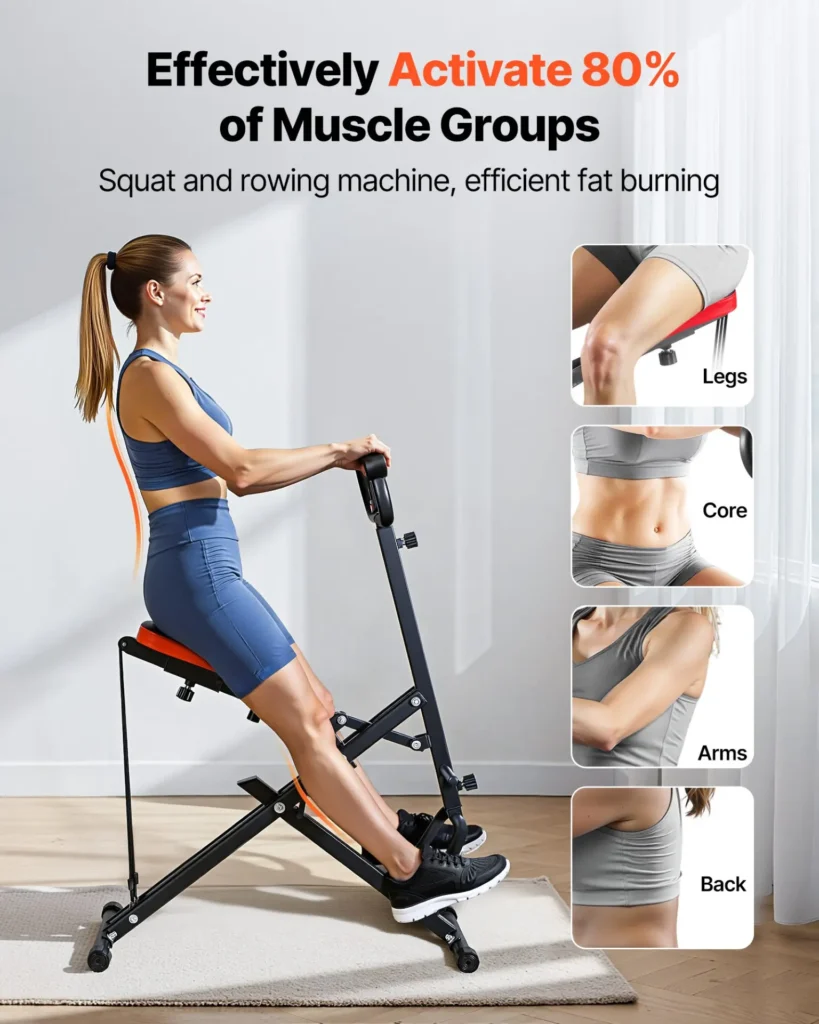 VEVOR Squat Machine, Deep Squat Rowing Machine for Home, Easy Setup and Foldable Exercise Equipment, Glute