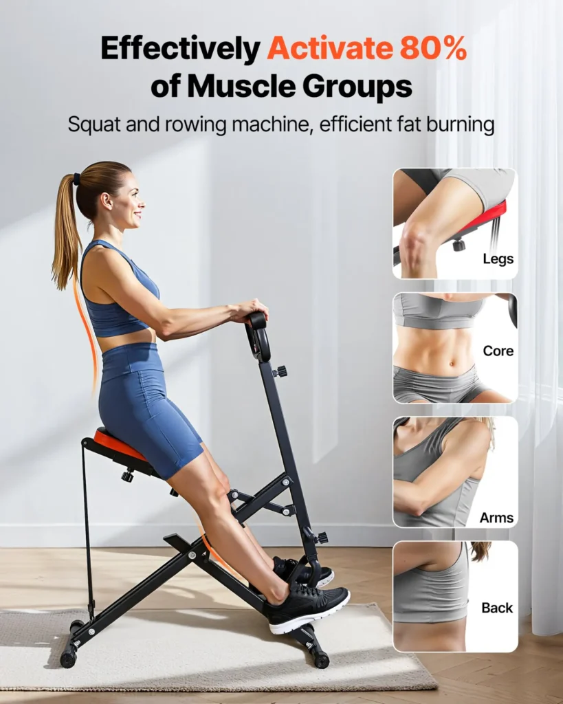 VEVOR Squat Machine, Deep Squat Rowing Machine for Home, Easy Setup and Foldable Exercise Equipment, Glute