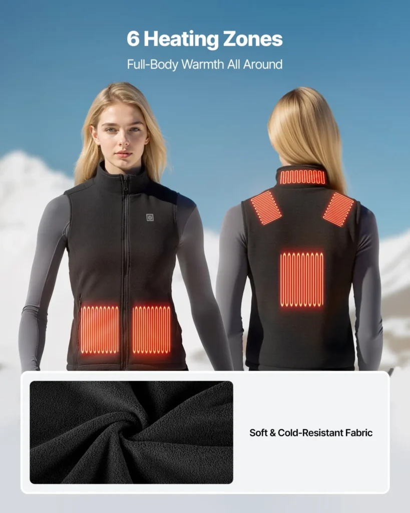 VEVOR Heated Vest, Women Electric Heating Vest with 16000 mAh Battery Pack, 6 Heating Zones Lightweight