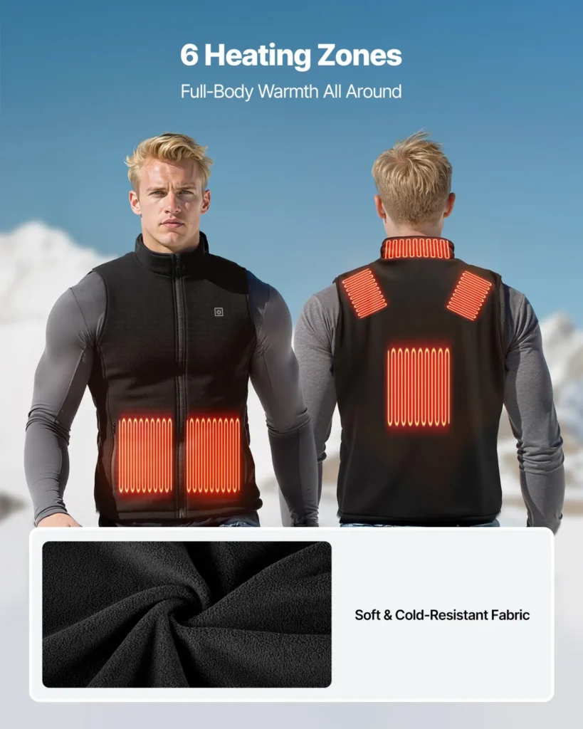 VEVOR Heated Vest, Men Electric Heating Vest with 16000 mAh Battery Pack, 6 Heating Zones Lightweight Rechargeable