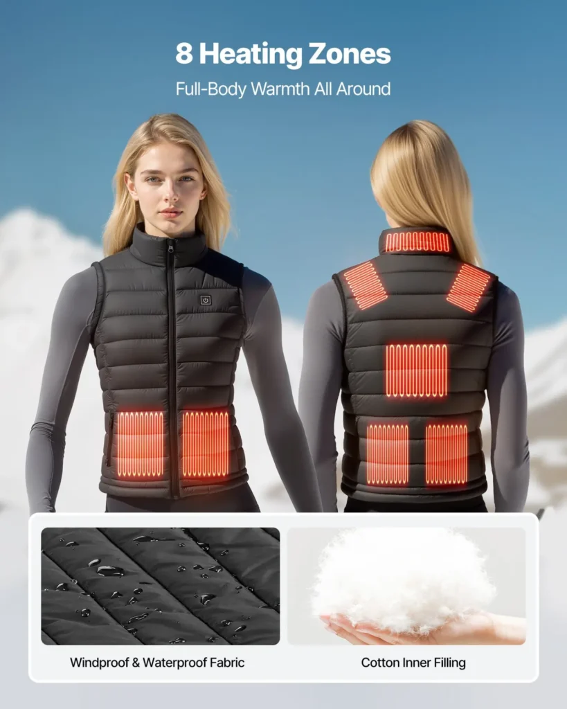 VEVOR Heated Vest, Women Electric Heating Vest with 16000 mAh Battery Pack, 8 Heating Zones Lightweight