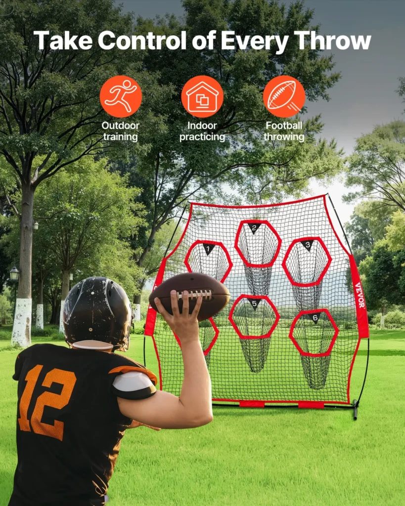 VEVOR 8 x 8 ft Football Trainer Throwing Net, Training Throwing Target Practice Net with 6 Target Pockets