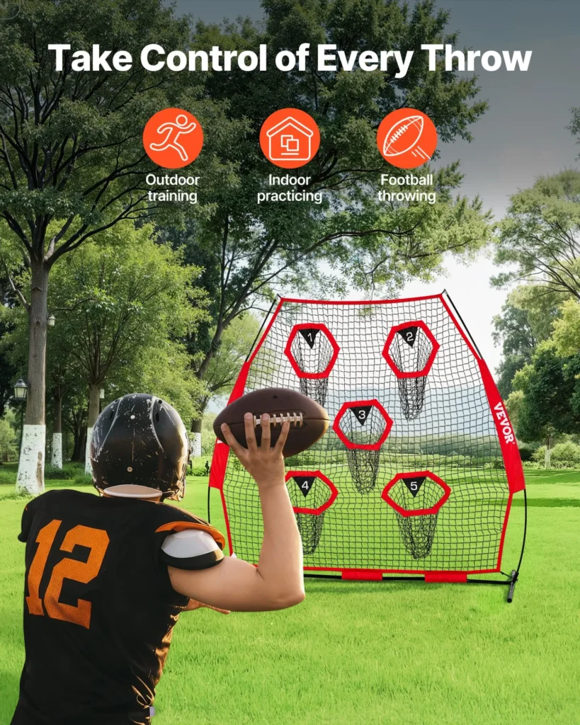 VEVOR 7 x 7 ft Football Trainer Throwing Net, Training Throwing Target Practice Net with 5 Target Pockets
