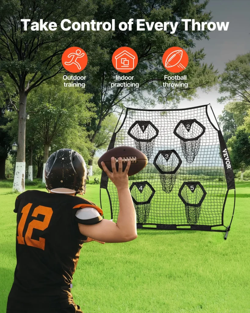 VEVOR 6 x 6 ft Football Trainer Throwing Net, Training Throwing Target Practice Net with 5 Target Pockets