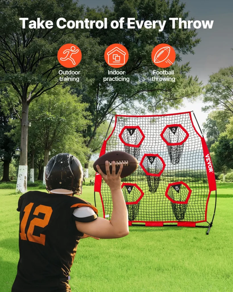 VEVOR 6 x 6 ft Football Trainer Throwing Net, Training Throwing Target Practice Net with 5 Target Pockets