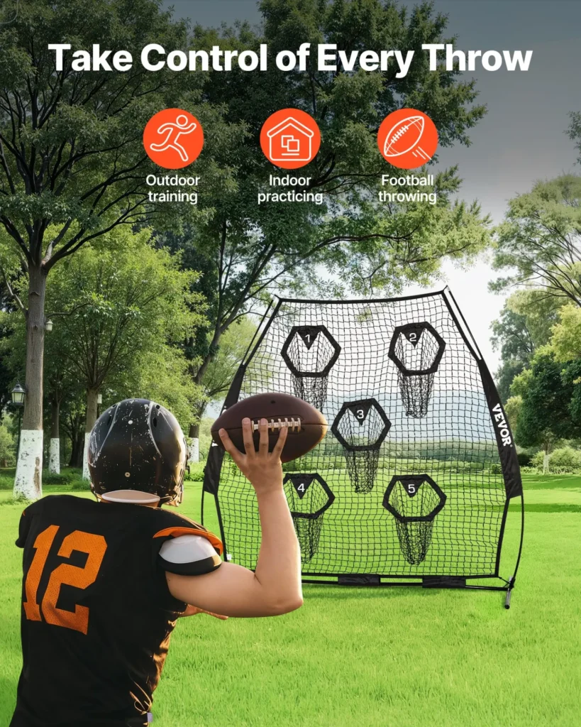 VEVOR 7 x 7 ft Football Trainer Throwing Net, Training Throwing Target Practice Net with 5 Target Pockets