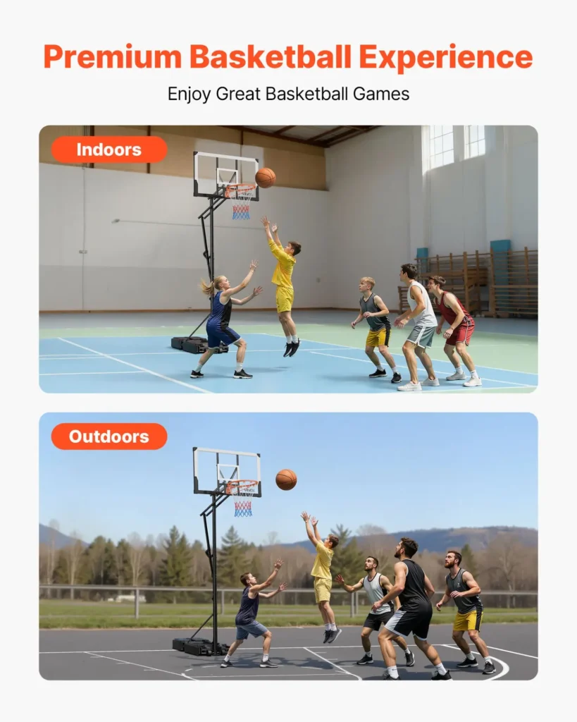 VEVOR Portable Basketball Stand, 5.25 to 10 ft Height Adjustment Basketball Hoop and Goal, Portable Basketballs