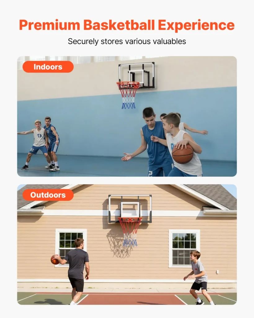 VEVOR Wall Mount Basketball Hoop, 44-inch PC Backboard Mounted Basketball Hoop Outdoor with Solid Steel, 0.08 inch