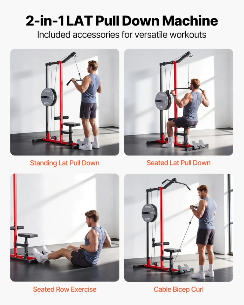 VEVOR LAT Pull Down Machine, 2-in-1 Row Cable Machine, Cable Machines Home Gym with 3-Level Adjustable Seat