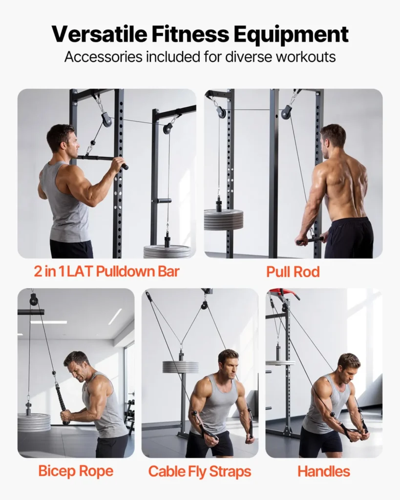 VEVOR Pulley System, 2 PCS LAT and Lift Pulley System, Gym Rack Pulleys Attachment with two Steel Cables, Short