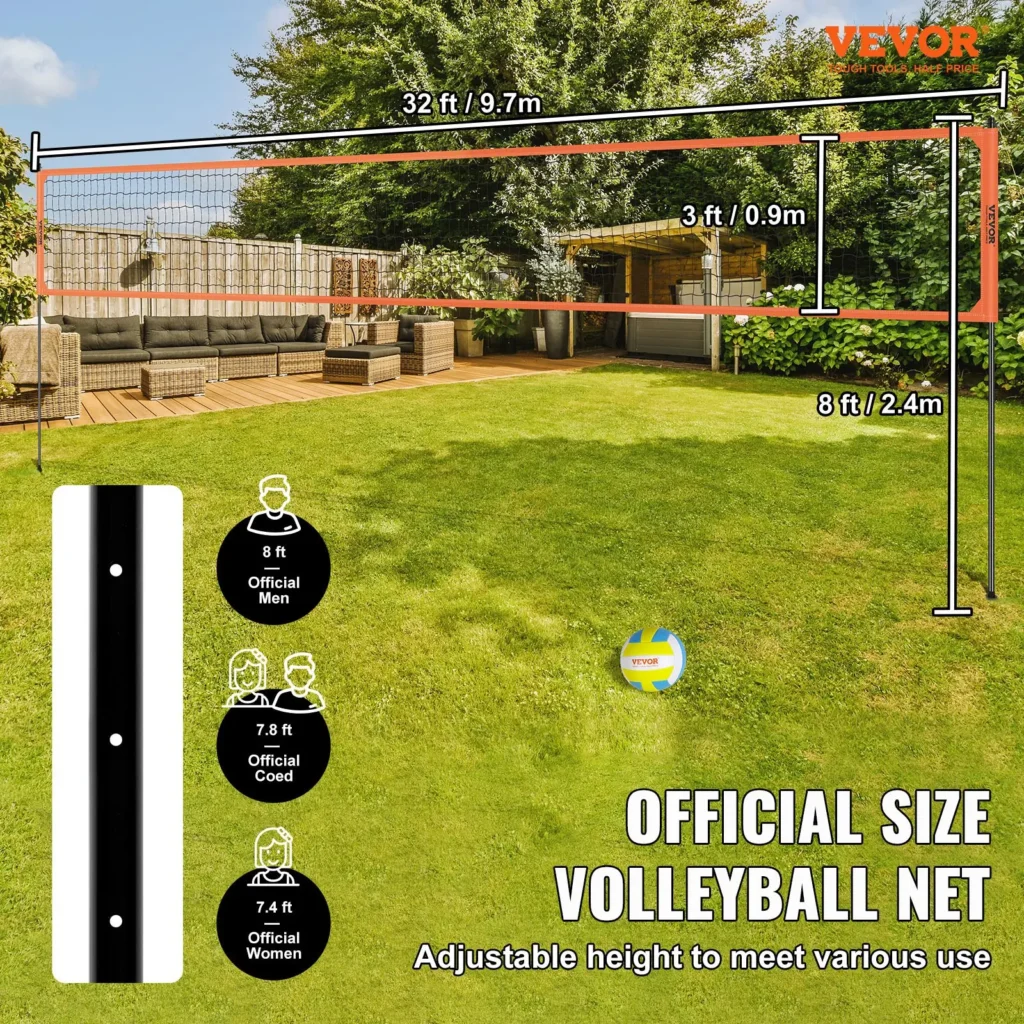 VEVOR Outdoor Portable Volleyball Net System, Adjustable Height Aluminum Poles, Professional Volleyball Set with