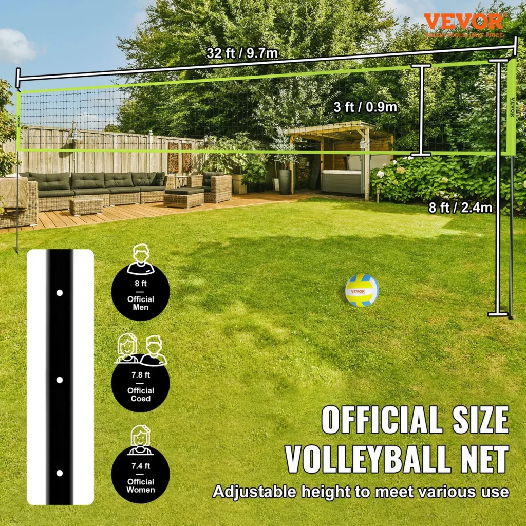 VEVOR Outdoor Portable Volleyball Net System, Adjustable Height Steel Poles, Professional Volleyball Set with PVC