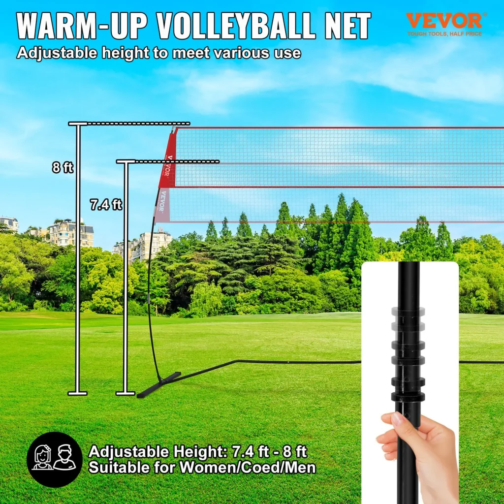 VEVOR Freestanding Volleyball Training Net for Indoor or Outdoor Use, Adjustable Height Portable Net System with