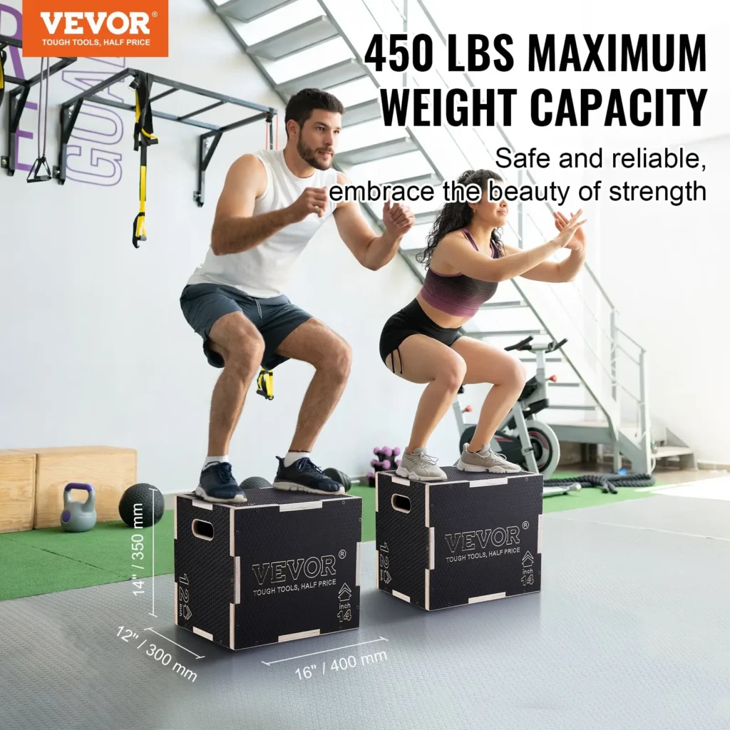 VEVOR 3 in 1 Plyometric Jump Box, 16/14/12 Inch Wooden Plyo Box, Platform and Jumping Agility Box, Anti-Slip