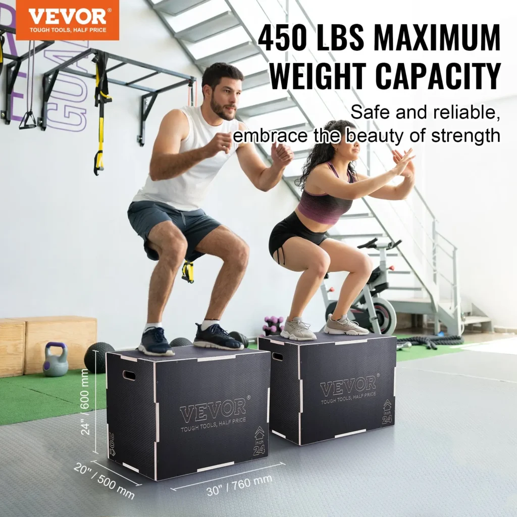 VEVOR 3 in 1 Plyometric Jump Box, 30/24/20 Inch Wooden Plyo Box, Platform and Jumping Agility Box, Anti-Slip