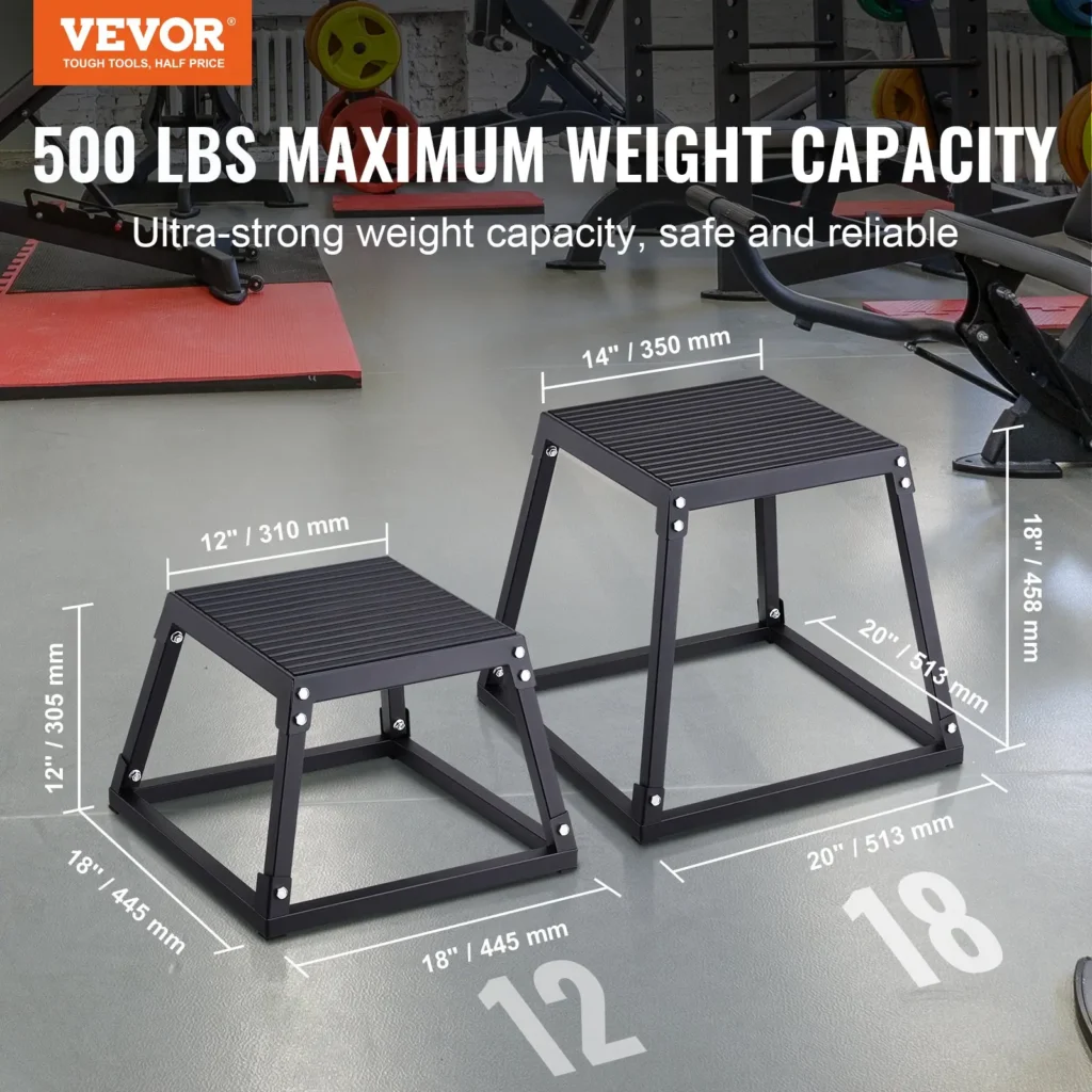 VEVOR Plyometric Jump Box, 12 Inch Plyo Box, Steel Plyometric Platform and Jumping Agility Box, Anti-Slip Fitness