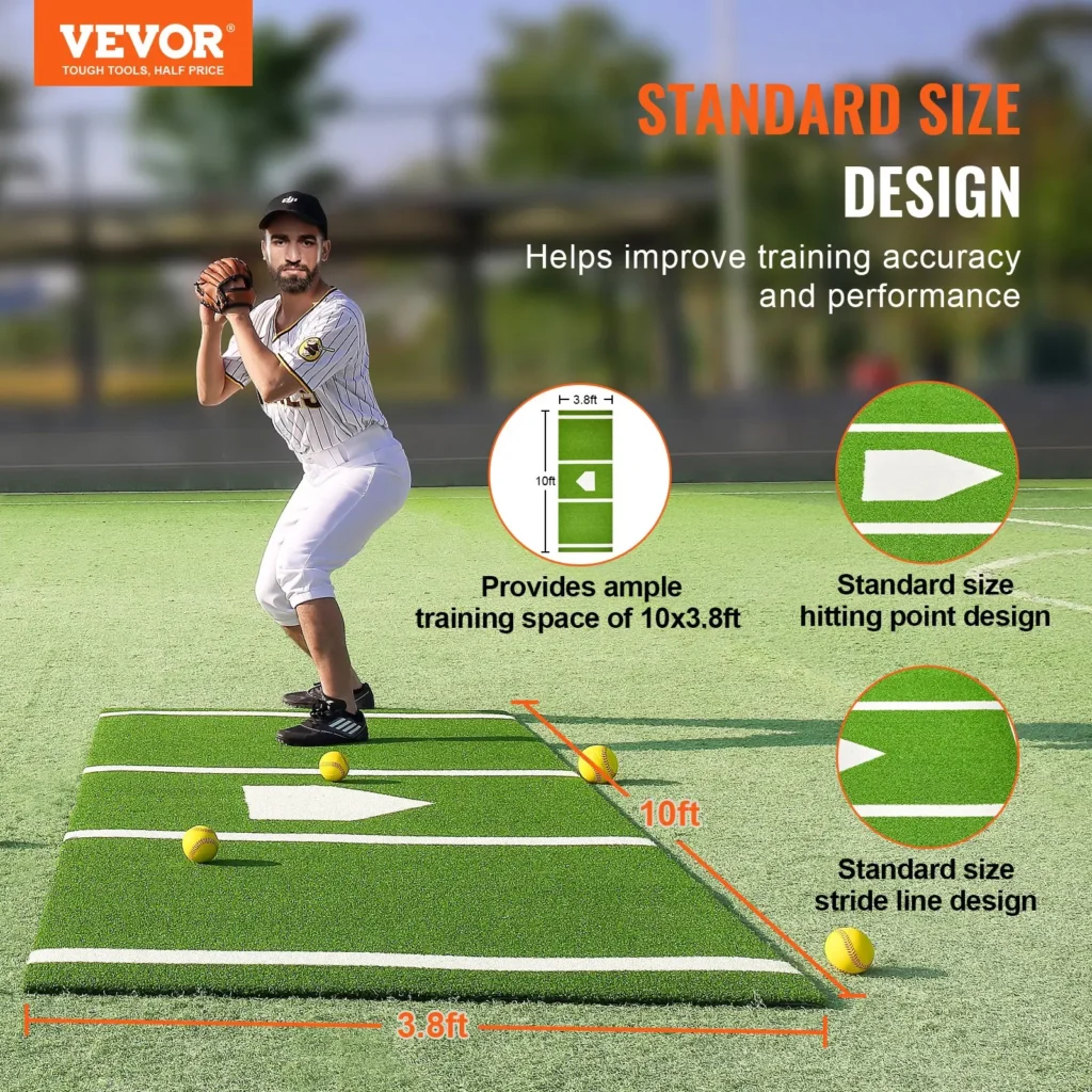 VEVOR 10x3.8 ft Baseball Softball Hitting Batting Mat, Indoor/Outdoor Anti-Slip Anti-Fade Softball Mat, Lined