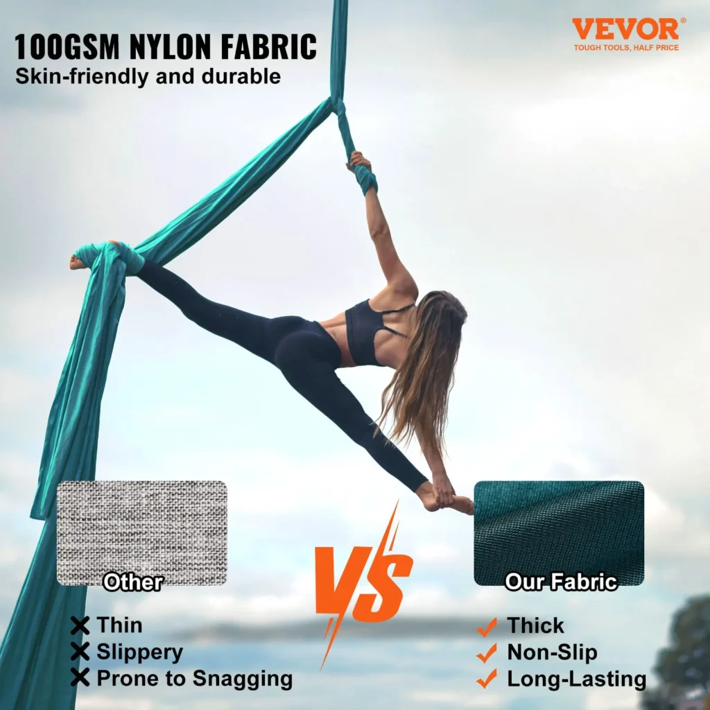 VEVOR Aerial Yoga Hammock and Swing, 5.5 Yards, Aerial Yoga Starter Kit with 100gsm Nylon Fabric, Full Rigging