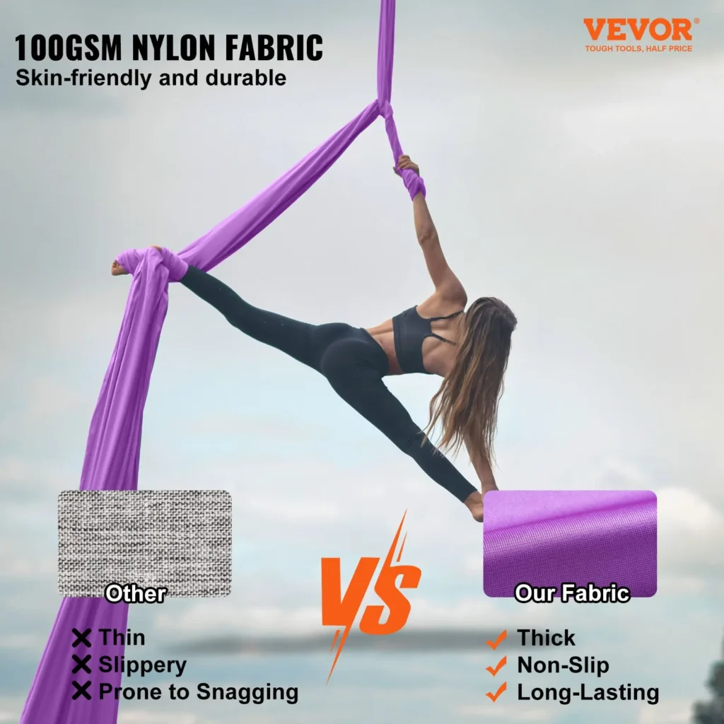 VEVOR Aerial Silk and Yoga Swing, 8.7 Yards, Aerial Yoga Hammock Kit with 100gsm Nylon Fabric, Full Rigging
