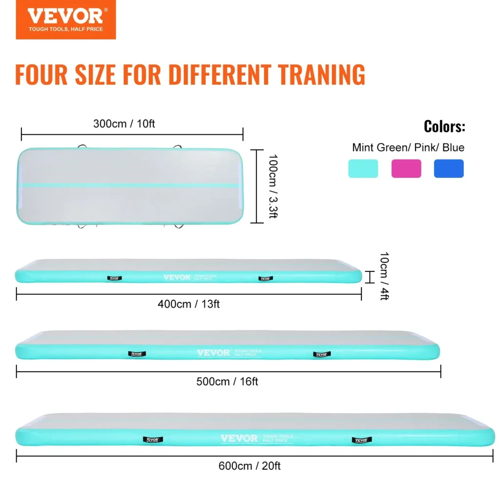 VEVOR Gymnastics Air Mat, 4 inch Thickness Inflatable Gymnastics Tumbling Mat, Tumble Track with Electric Pump