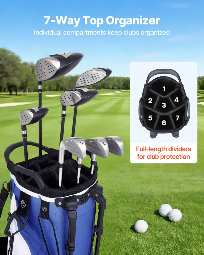 VEVOR Golf Cart Bag, 7 Way Top Divider Organizer, Club Stand Bag with Full-length Divider, Handles, Dual Support