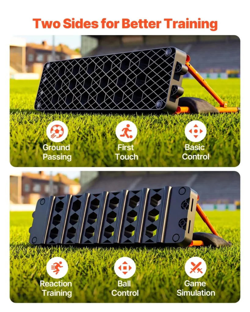 VEVOR Soccer Rebounder Board, 37.4 x 9.8 in Portable Soccer Rebound Wall, Dual Surface Sports Kick Back Trainer, 3