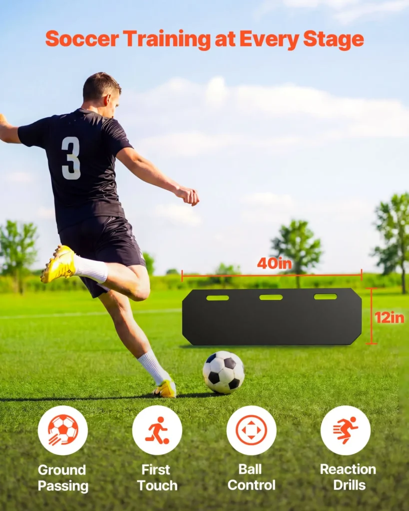 VEVOR Soccer Rebounder Board, 40 x 12 in Portable Soccer Rebound Wall, HDPE Sports Kick Back Trainer, 3 Adjustable