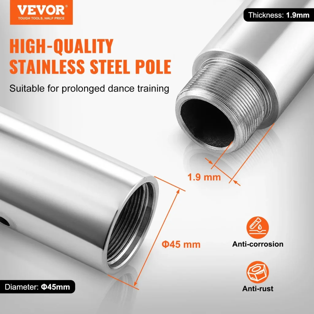 VEVOR Professional Dancing Pole, Spinning Static Dancing Pole Kit, Portable Removable Pole, 45mm Heavy-Duty