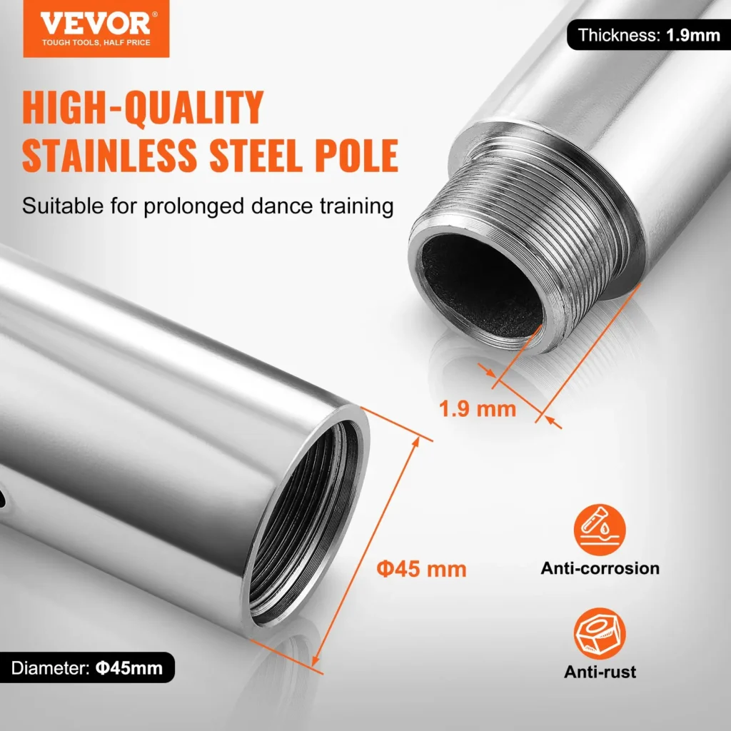 VEVOR Professional Dancing Pole, Spinning Static Dancing Pole Kit, Portable Removable Pole, 45mm Heavy-Duty