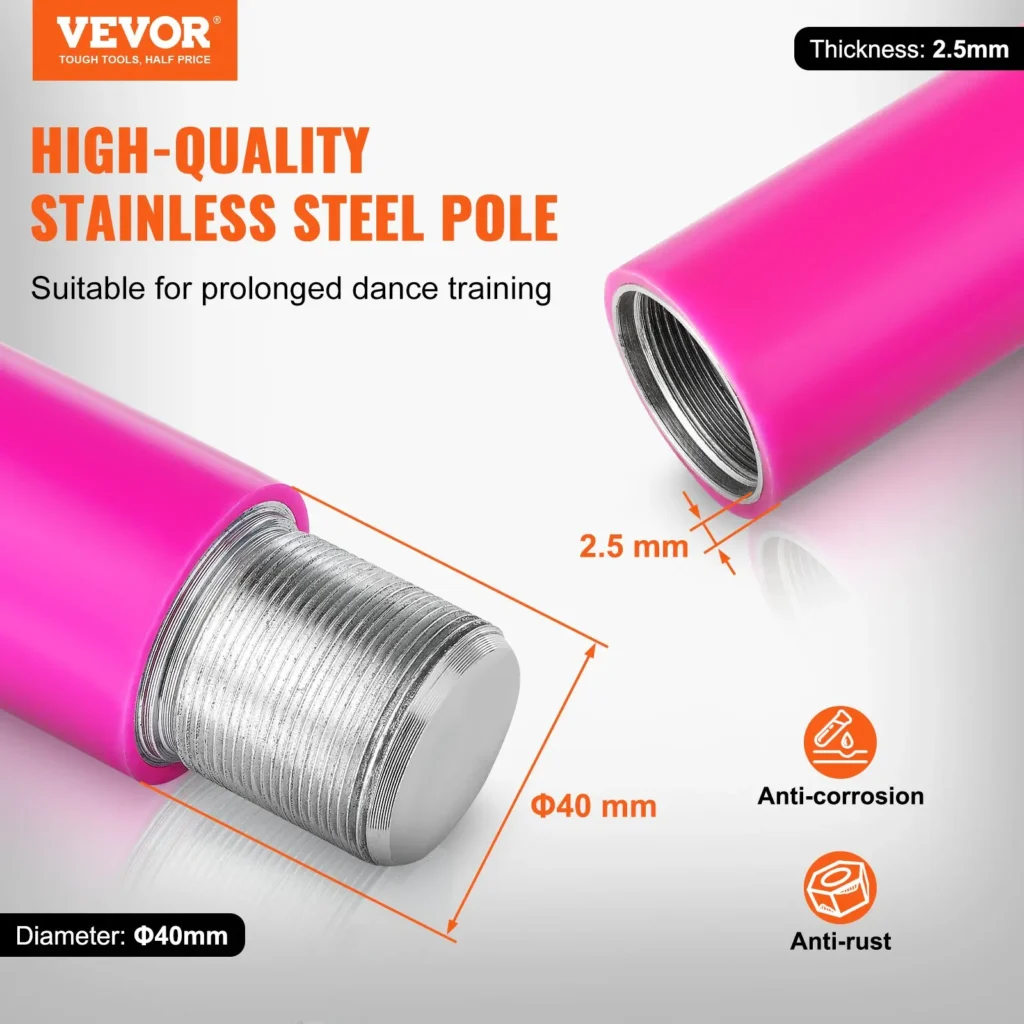 VEVOR Professional Dancing Pole, Spinning Static Dancing Pole Kit, Portable Removable Pole, 40mm Heavy-Duty