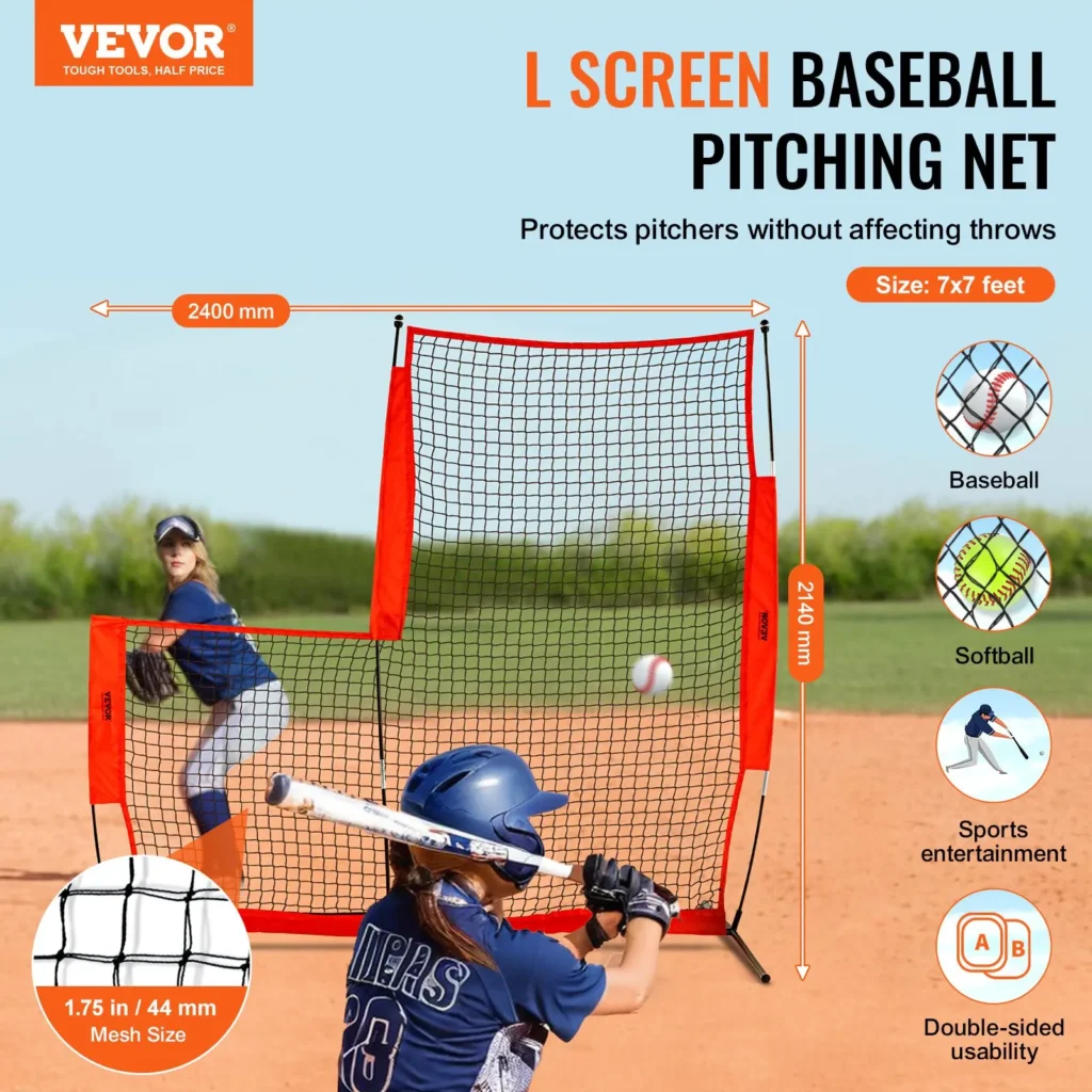 VEVOR L Screen Baseball for Batting Cage, 7x7 ft Baseball & Softball Safety Screen, Body Protector