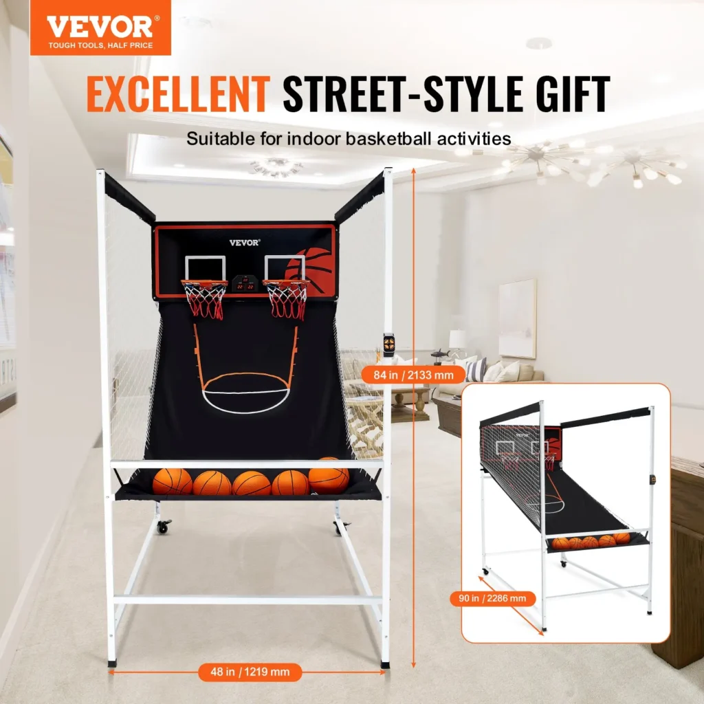VEVOR Arcade Cage Basketball Game, 2 Player Indoor Basketball Game, Home Dual Shot Sport with 5 Balls, 8 Game