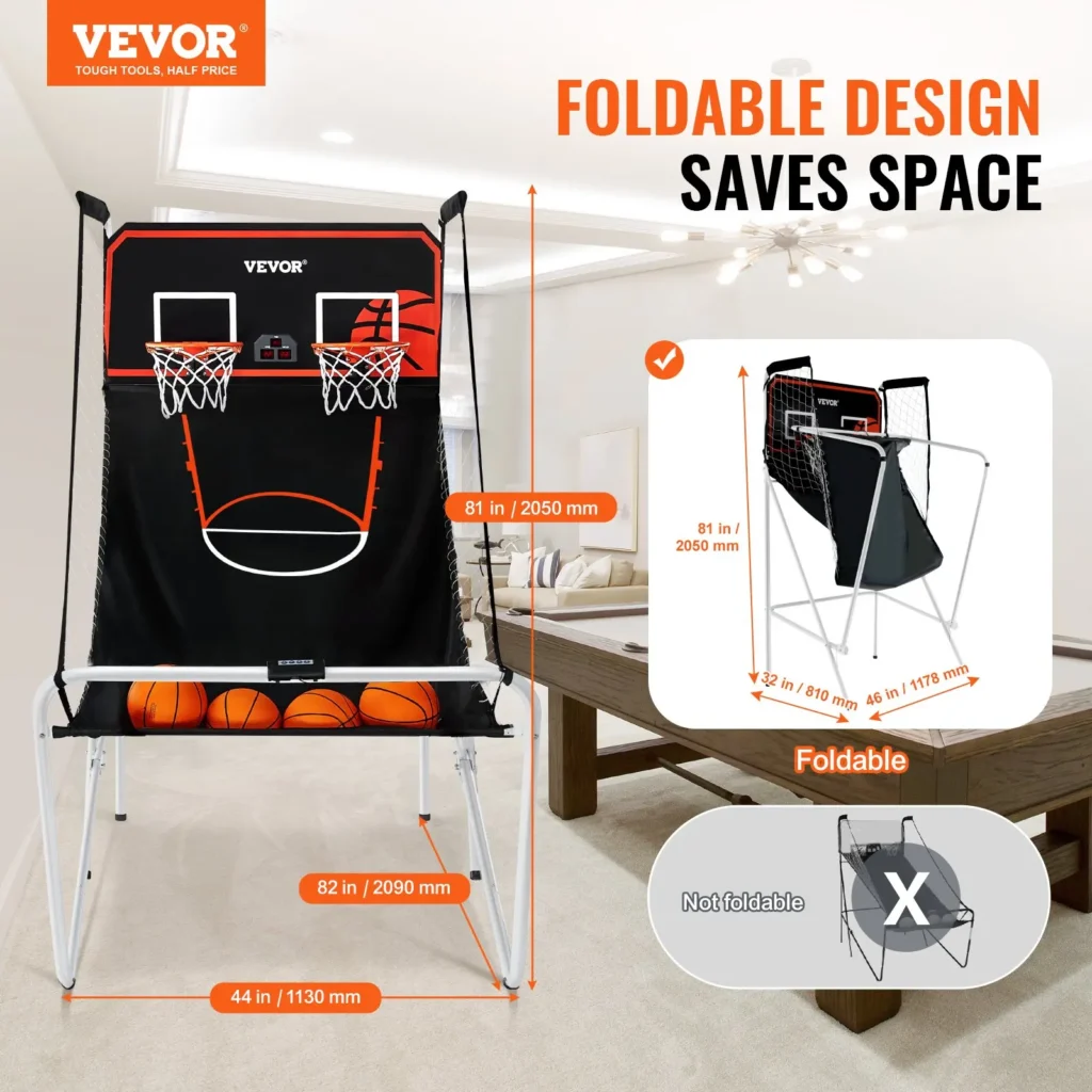 VEVOR Foldable Basketball Arcade Game, 2 Player Indoor Basketball Game, Home Dual Shot Sport with 4 Balls, 8 Game