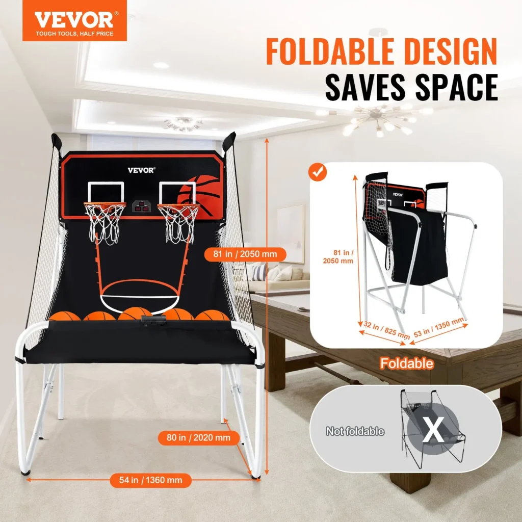 VEVOR Foldable Basketball Arcade Game, 2 Player Indoor Basketball Game, Home Dual Shot Sport with 5 Balls, 8 Game