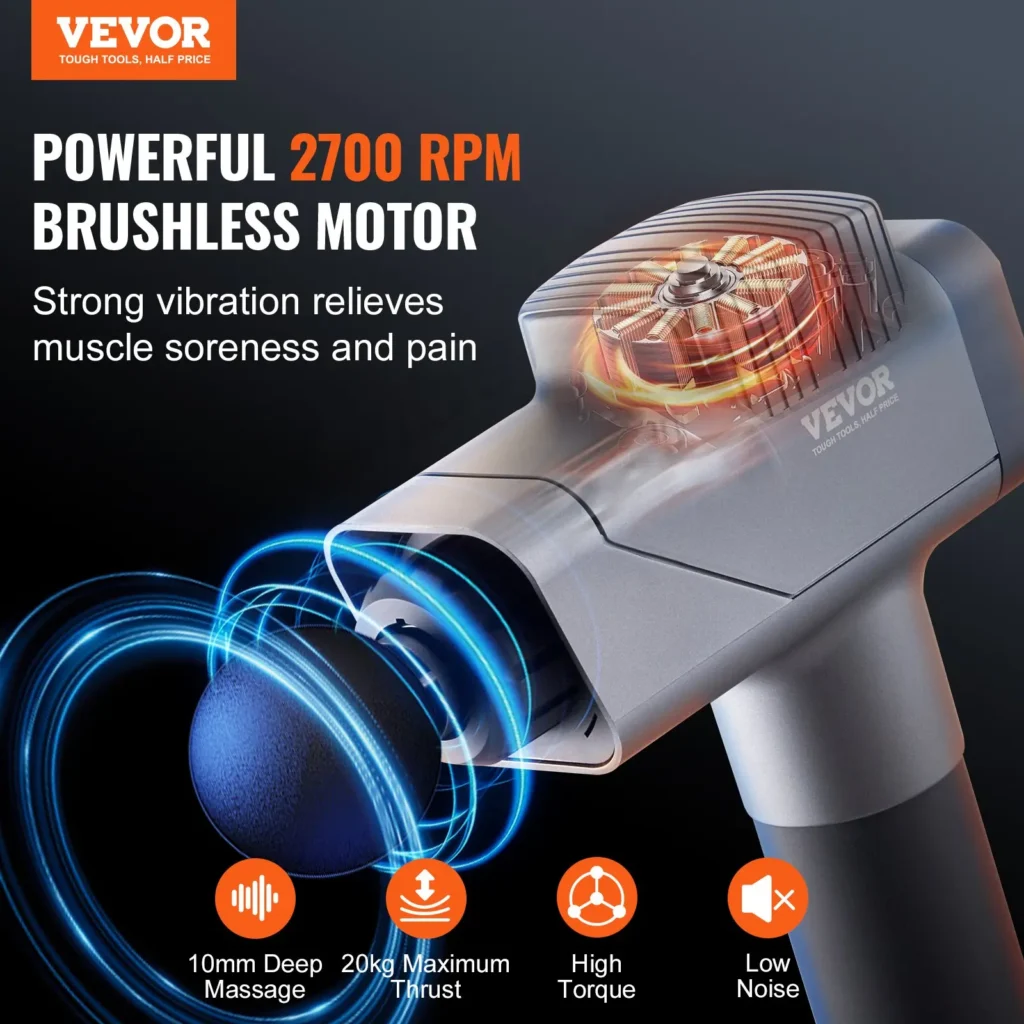 VEVOR Massage Gun Deep Tissue, Percussion Muscle Massager for Athletes - with 8 Speed Levels and 6 Massage