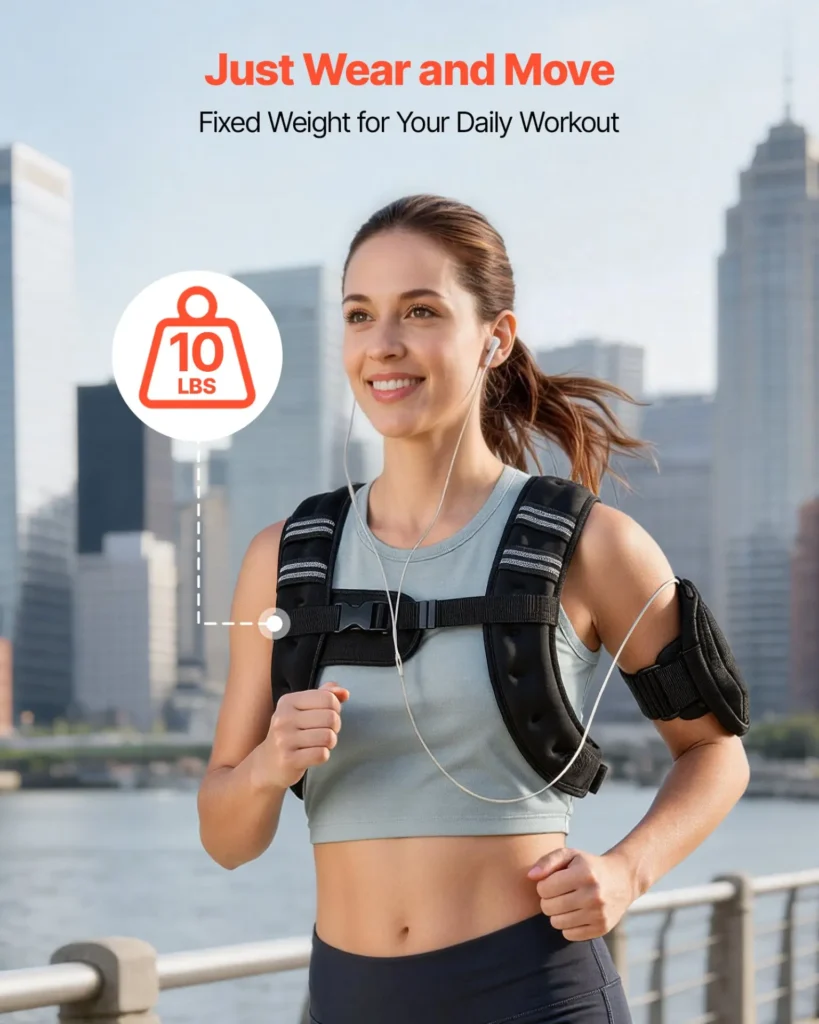 VEVOR Weighted Vest, 10 lbs Body Weight Vest for Men Women, with Reflective Stripe, Adjustable Buckle, Workout