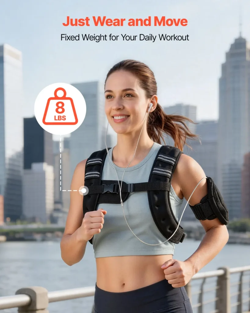VEVOR Weighted Vest, 8 lbs Body Weight Vest for Men Women, with Reflective Stripe, Adjustable Buckle, Workout