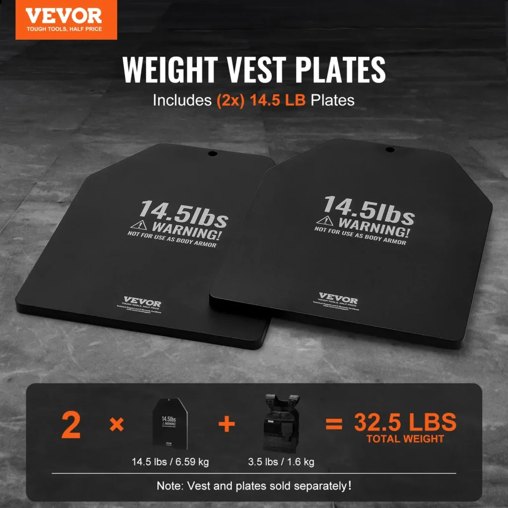 VEVOR Weight Vest Plates, 14.5 LB Pairs, Premium Steel Weighted plates, Contoured Ergonomic Fit WODs, Additional