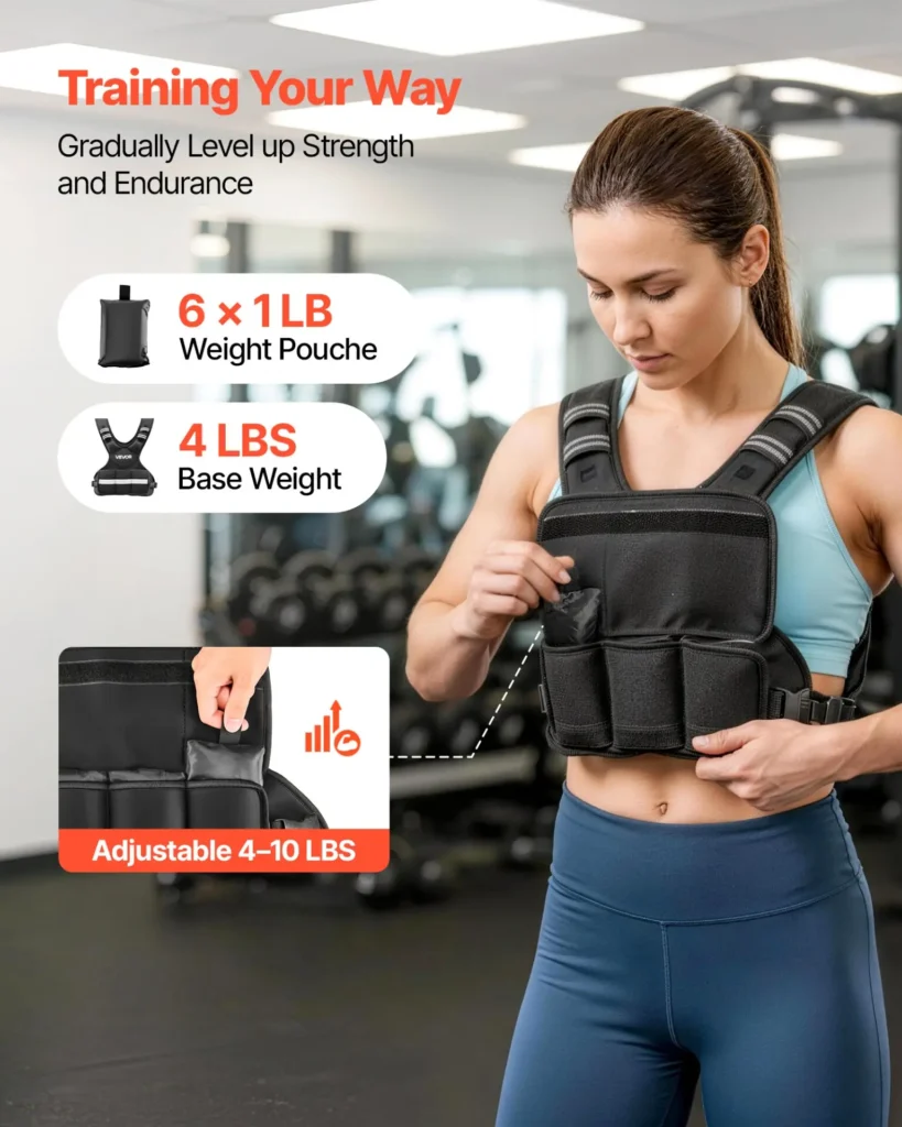 VEVOR Adjustable Weighted Vest, 4-10 lbs Comfortable X-Shape Body Weight Vest Set with 6 Weight Packs and