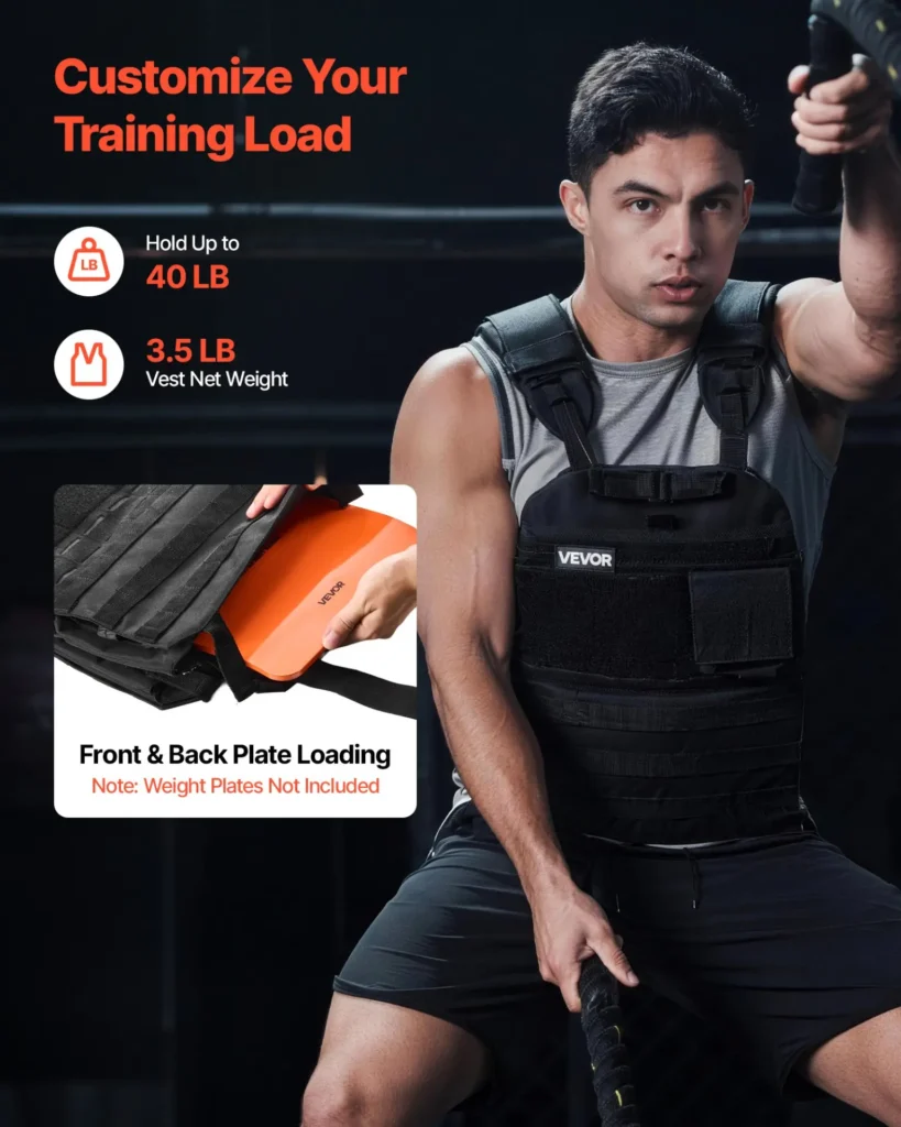 VEVOR Weighted Vest, Body Weight Vest with Shoulder Pad, and Reflective Stripe, Exercise Set for Men Women