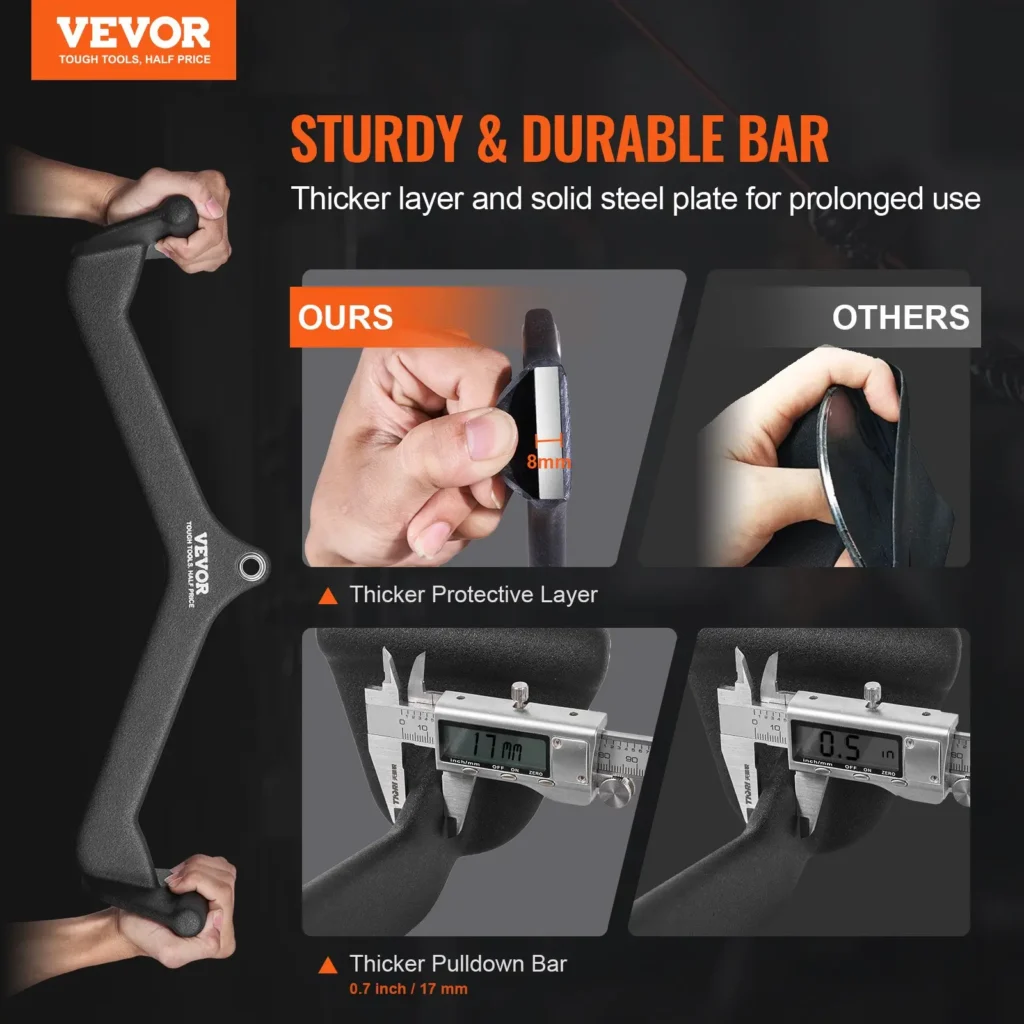 VEVOR LAT Pulldown Attachments, Cable Machine Rowing T-bar V-bar 7 Set, Tricep Pull Down Bar, Back Strength