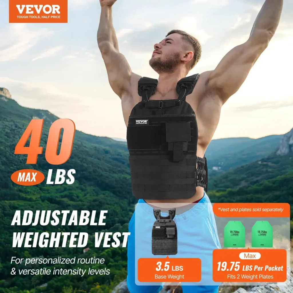 VEVOR Weighted Vest, 40lb Weight Vest, Adjustable Body Weight Jacket for Men Women, Workout Equipment for Strength
