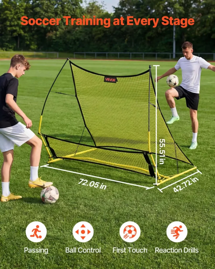VEVOR Soccer Rebounder Net, 2-in-1 Soccer Goal Rebounder, Thickened Fiberglass Poles Iron Pipe for Team Solo