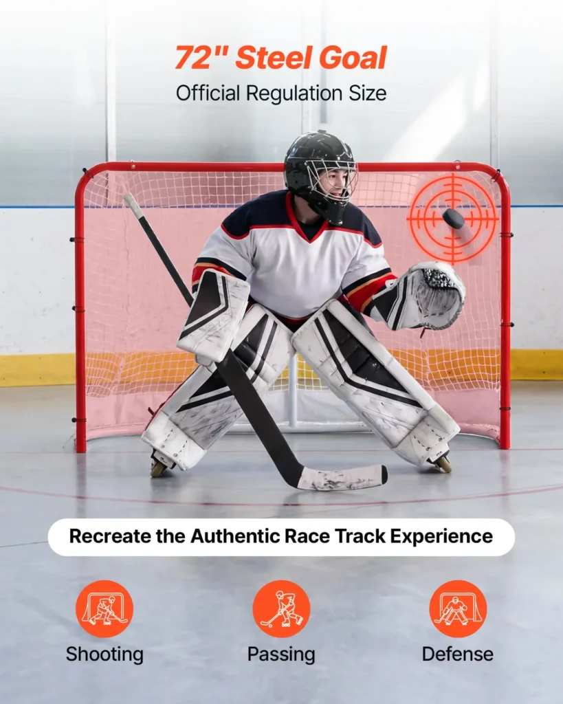 VEVOR Street Hockey Goal, Heavy-Duty Steel Street + Roller Hockey Nets, Durable Hockey Net for Indoor Outdoor Use