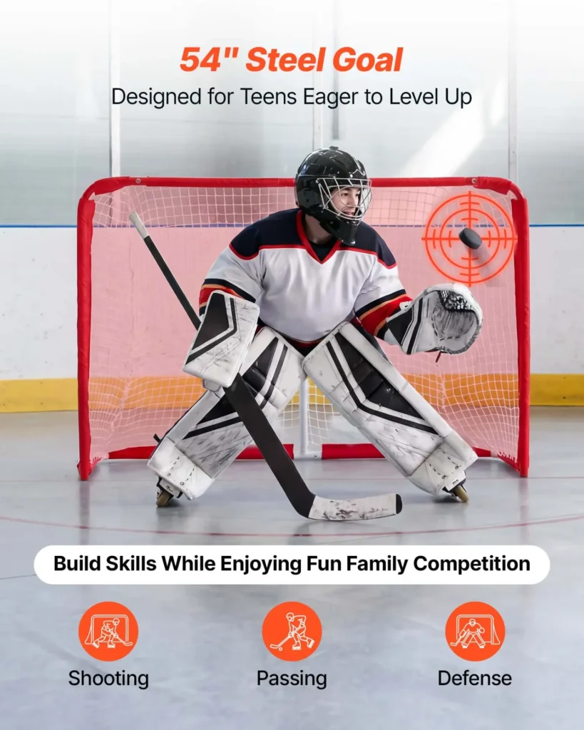 VEVOR Street Hockey Goal, Heavy-Duty Steel Street + Roller Hockey Nets, Durable Hockey Net for Indoor Outdoor Use