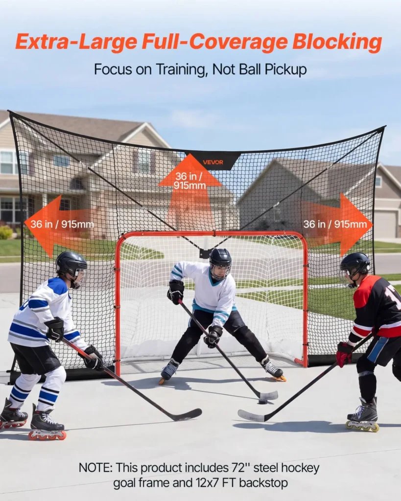 VEVOR Hockey Goal Goal and Backstop Net Set, 12x7 ft Durable Hockey Net with Extended Coverage, Lightweight