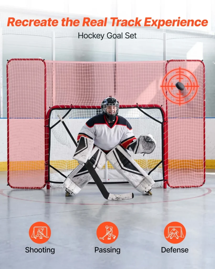 VEVOR Hockey Goal with Backstop and Targets, 10x6FT Street Steel Hockey Goal Set, Pro Lightweight and Portable