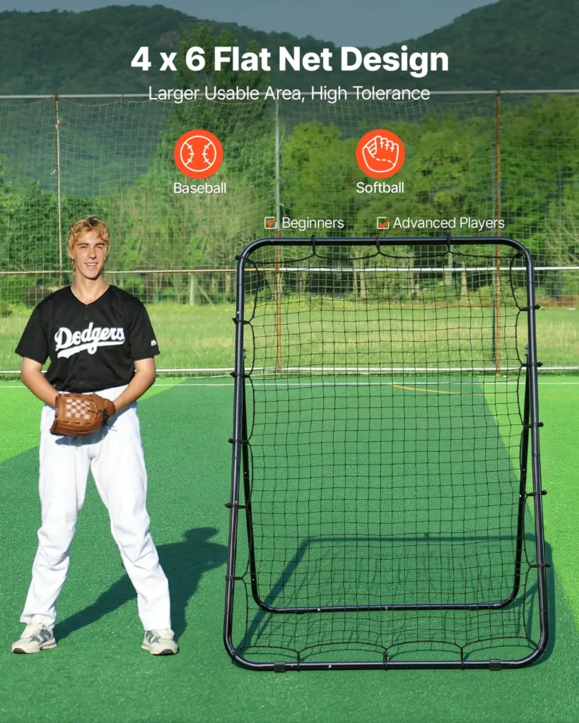 VEVOR Baseball Softball Rebounder Net 4 x 6 ft Pitch Back Trainer Target, 5 Adjustable Angles with Strike Zone