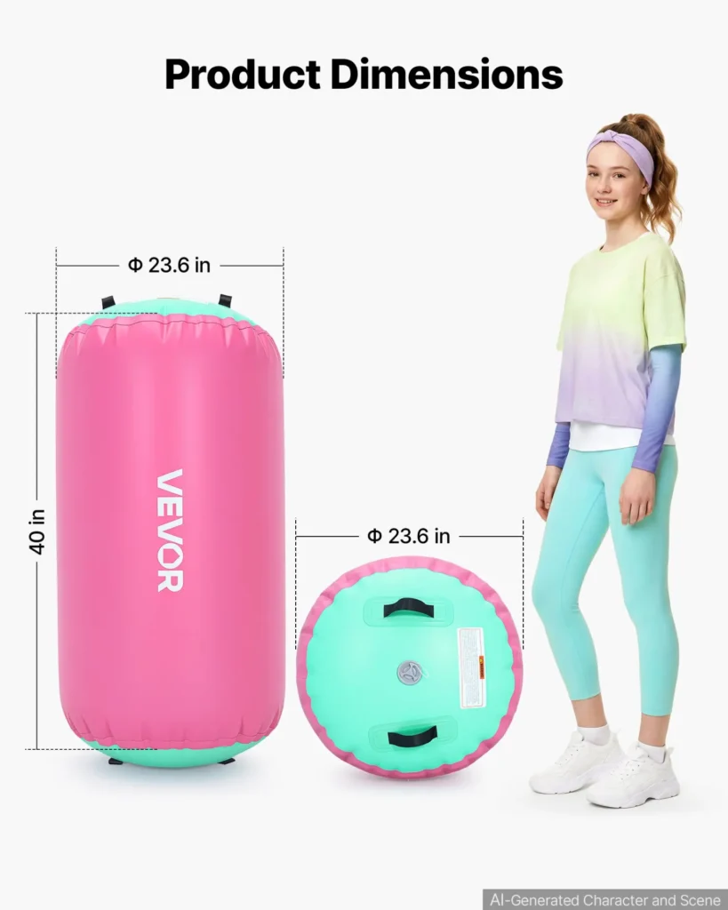 VEVOR Gymnastics Barrel Air Roller 23.6x40 in Inflatable Tumbling Air Mat, Octagon Tumbler Trainer with