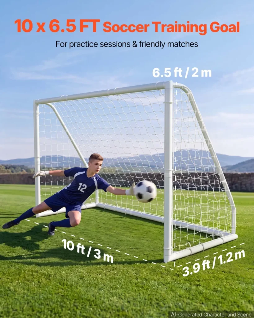 VEVOR Soccer Goal 10 x 6.5 FT PVC Soccer Goal for Backyard with PE Net, Portable and Weatherproof Set, with